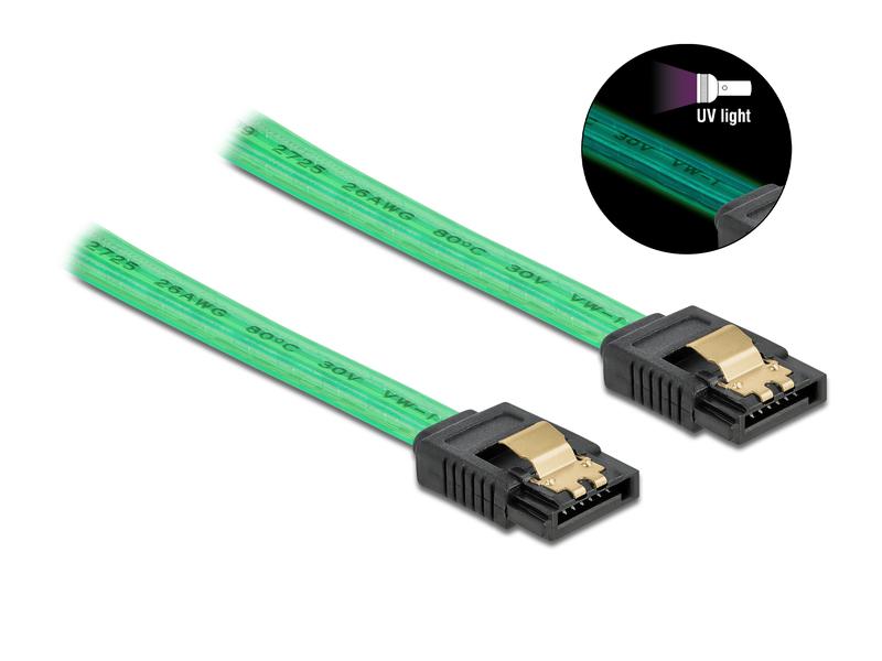 Delock SATA-Kabel UV Leuchteffekt grün 0.7 m