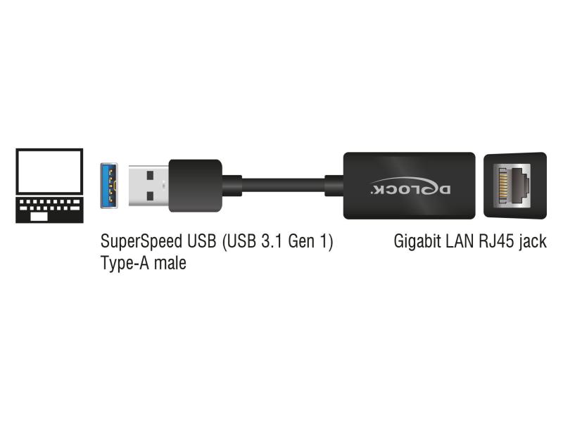 Delock Netzwerk-Adapter USB-A - RJ45 1Gbps, Schwarz