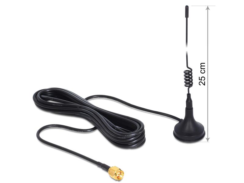 Delock GSM-Antenne SMA, 0.8-2.1GHz, 25cm  3dBi, 2m Kabel