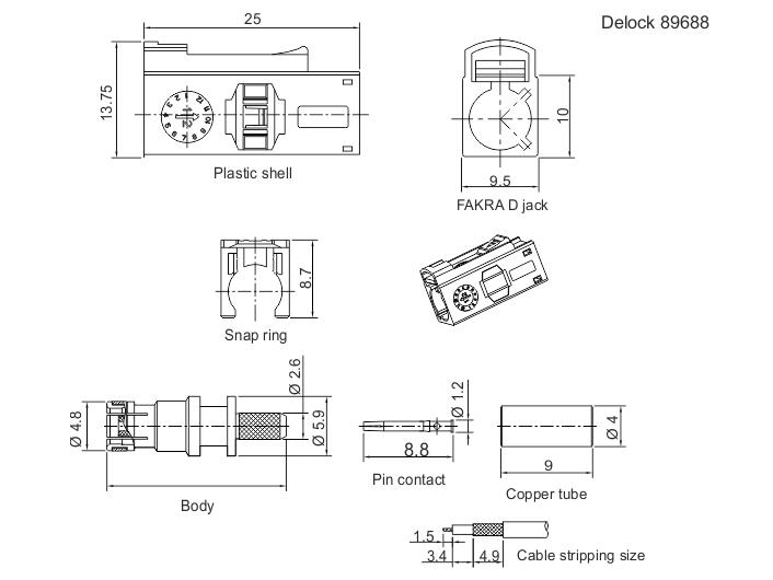 Delock Antennenadapter FAKRA D, zum Crimpen FAKRA D - FAKRA D