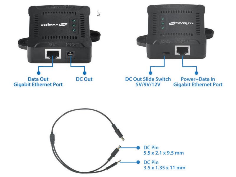Edimax PoE+ Splitter GP-101S 1 Gbps, 5,9,12 Volt