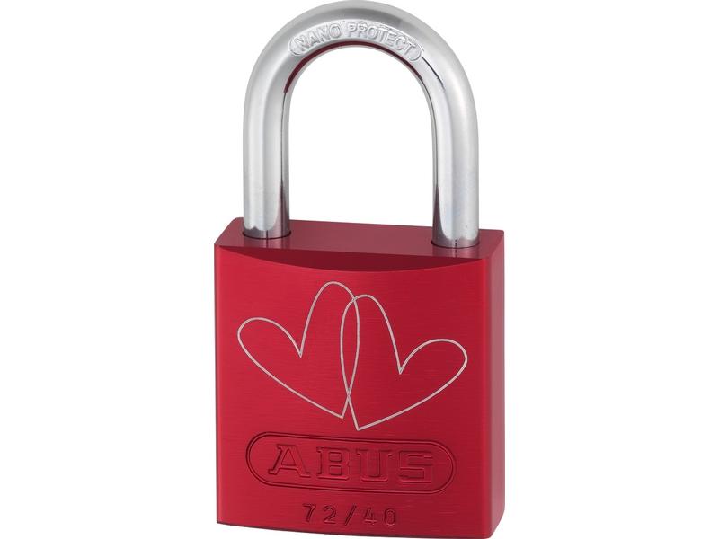 Abus Vorhängeschloss 72/40 LoveLock 3 Doppelherzen schräg Rot