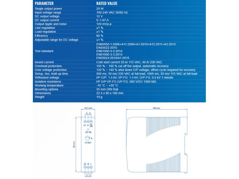 Teltonika Netzteil PR3PDNP0, DIN-RAIL, 12 V. 1.67A