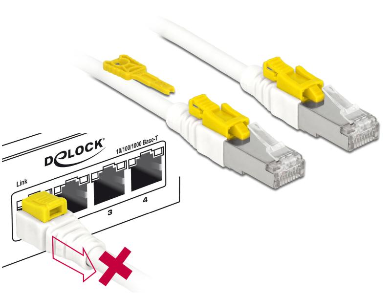 Delock Patchkabel  Cat 6A, S/STP, 0.5 m, Weiss, verriegelbar
