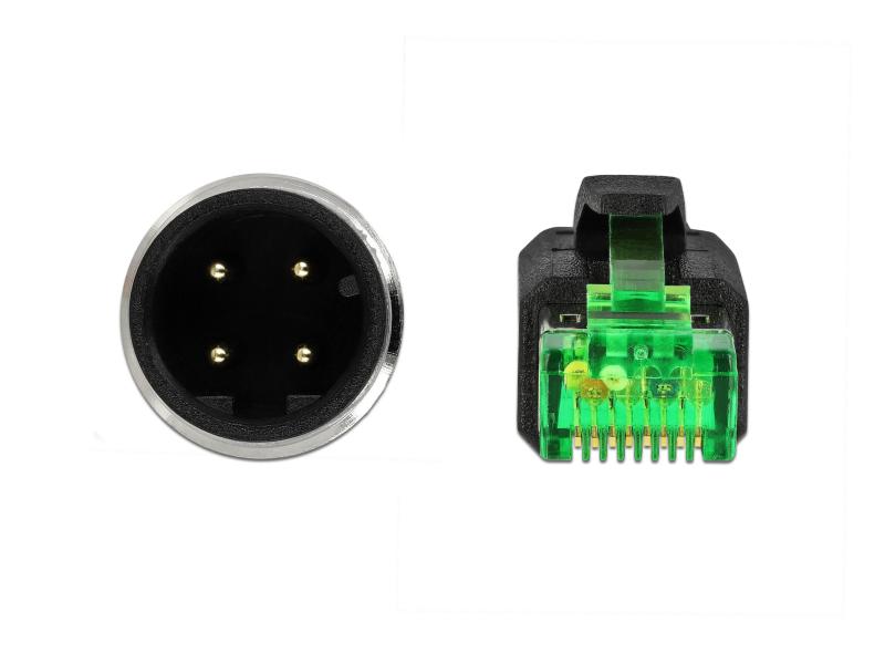 Delock Patchkabel M12-RJ45 SF/UTP, 2 m, 4 Pin D-kodiert PROFINET