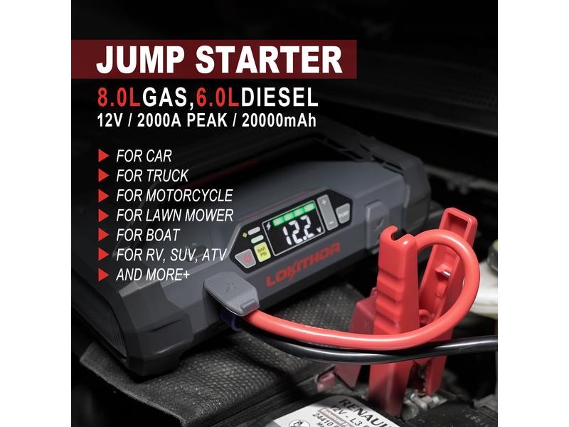 Lokithor Jump Starter und Luftpumpe 12V/ 2000A
