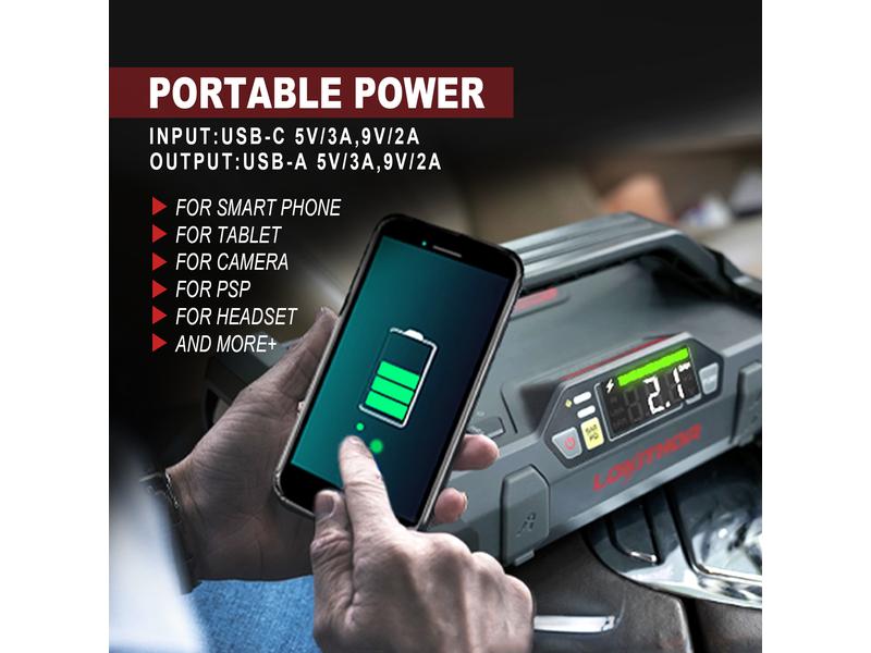 Lokithor Jump Starter und Luftpumpe 12V/ 2000A