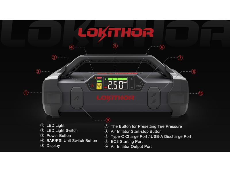 Lokithor Jump Starter und Luftpumpe 12V/ 2000A
