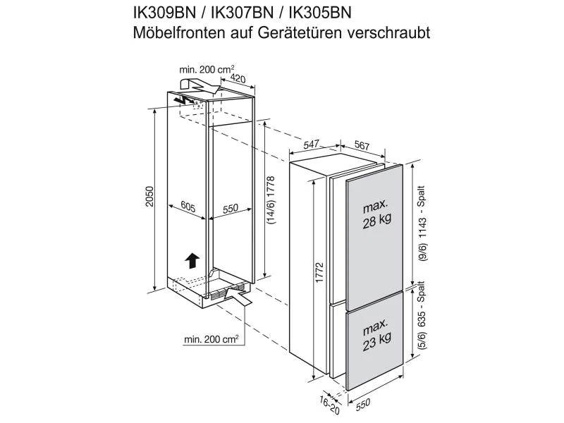 Electrolux Einbau-Kühl-Gefrierkombination IK305BNR Tür rechts