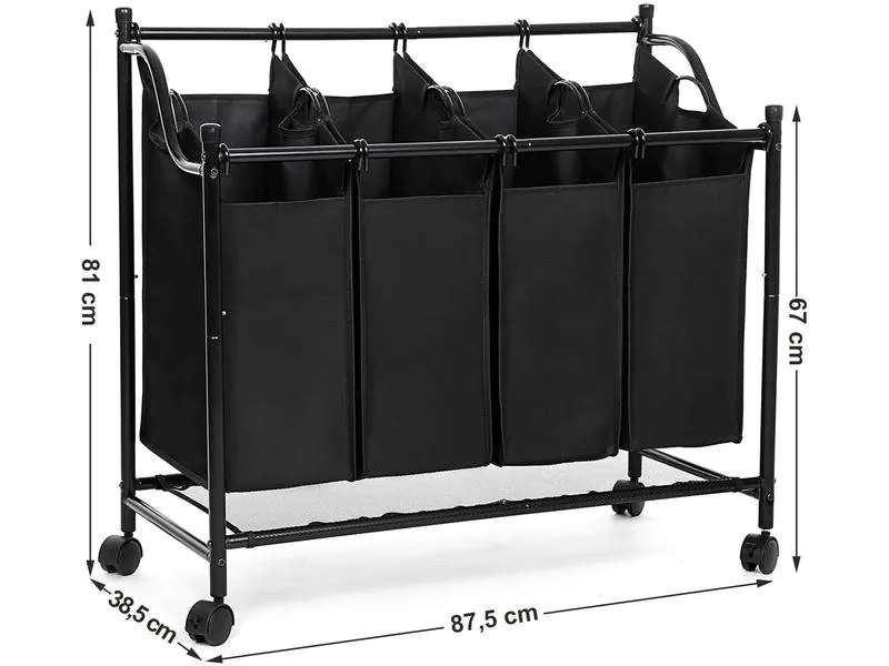 Songmics Wäschesammler mit 4 Fächern 120 l, Schwarz