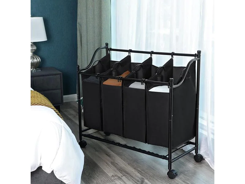 Songmics Wäschesammler mit 4 Fächern 120 l, Schwarz