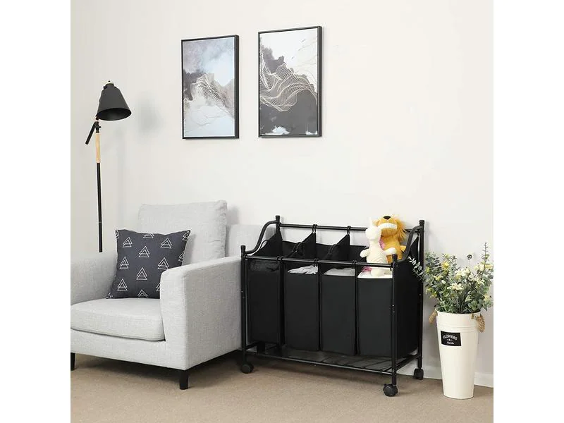 Songmics Wäschesammler mit 4 Fächern 120 l, Schwarz