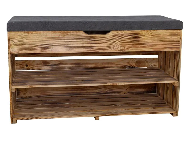 Holz Zollhaus Bank mit Ablage, Braun geflammt, 90 x 55 cm