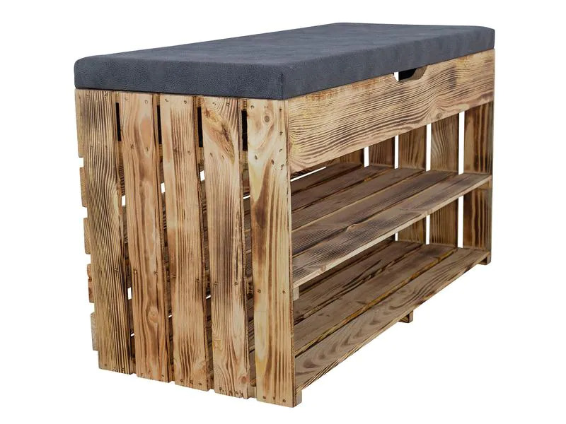 Holz Zollhaus Bank mit Ablage, Braun geflammt, 90 x 55 cm