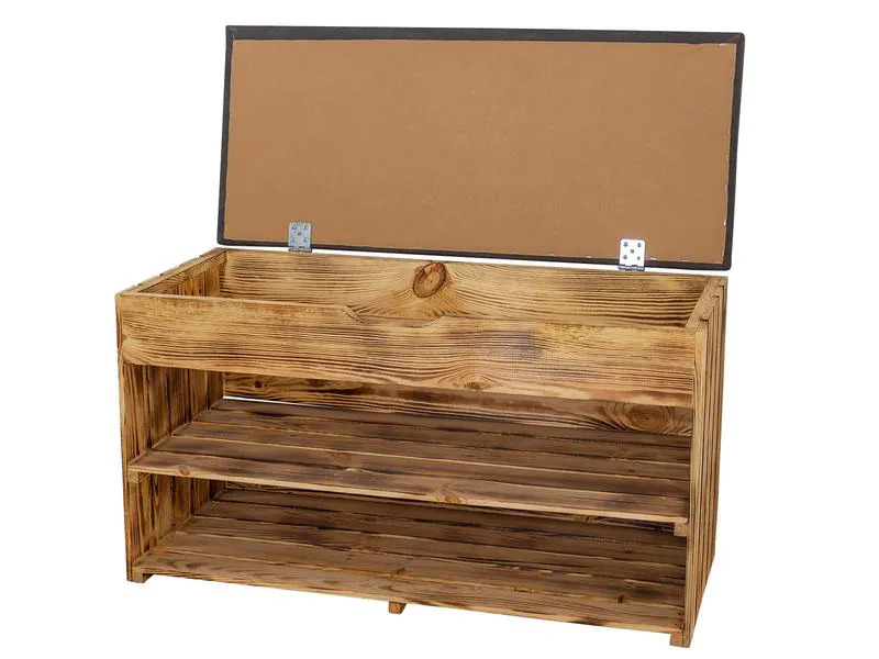 Holz Zollhaus Bank mit Ablage, Braun geflammt, 90 x 55 cm
