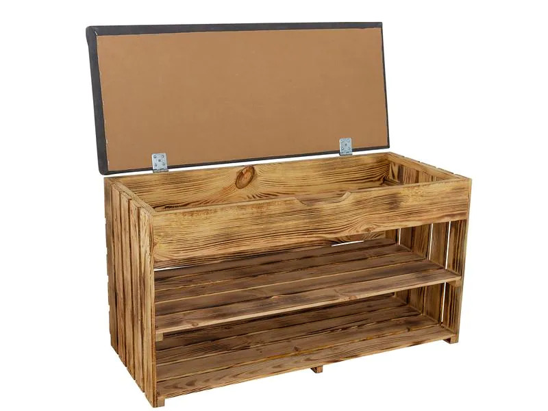 Holz Zollhaus Bank mit Ablage, Braun geflammt, 90 x 55 cm