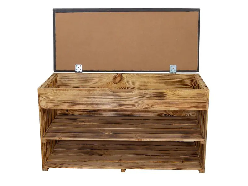 Holz Zollhaus Bank mit Ablage, Braun geflammt, 90 x 55 cm