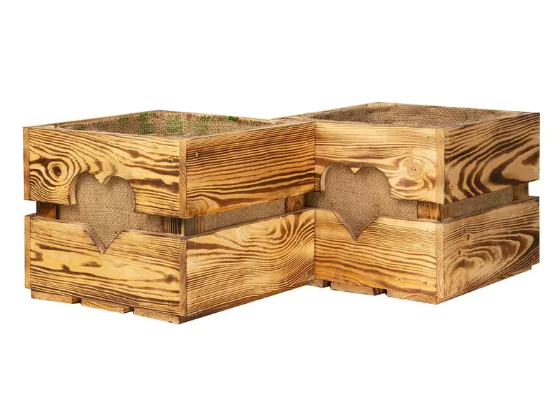 Holz Zollhaus Holzharasse mit Herzausschnitt, geflammt 30 x 30 cm