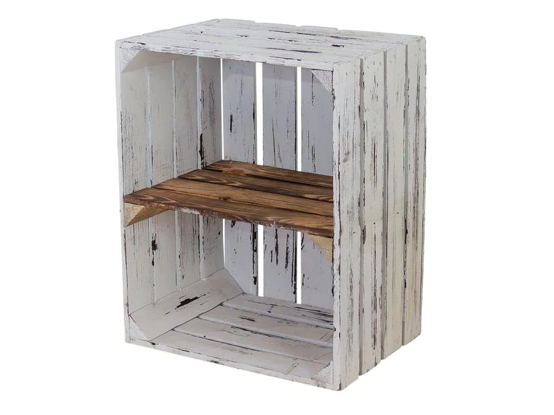 Holz Zollhaus Holzharasse mit Zwischenboden Weiss, geflammt