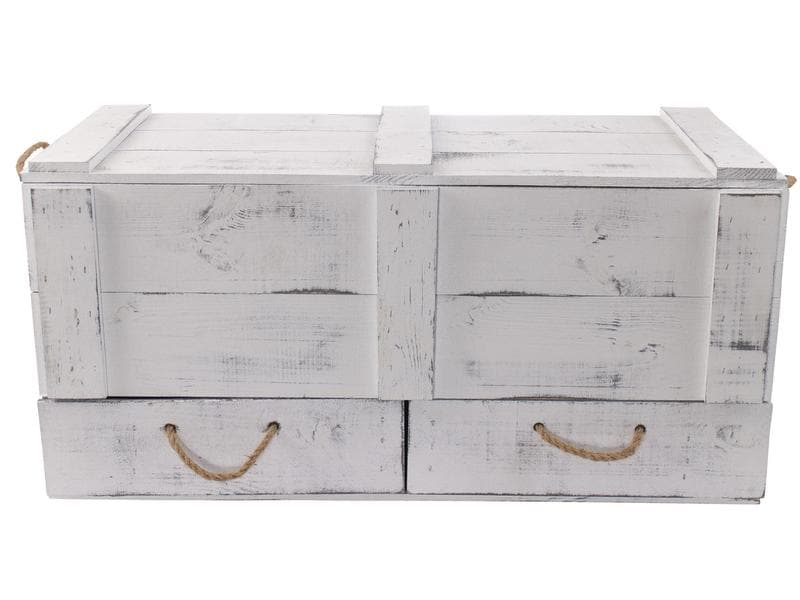 Holz Zollhaus Truhe Vintage Shabby Weiss, 85 x 42 cm