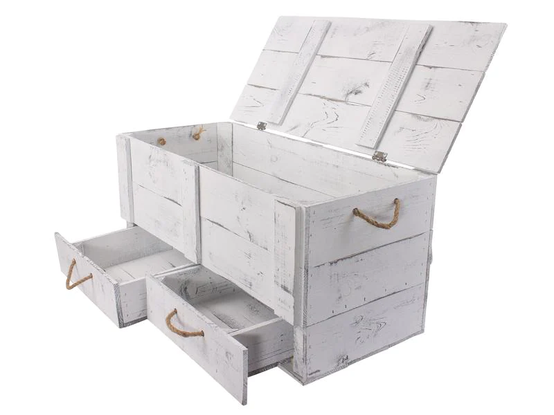 Holz Zollhaus Truhe Vintage Shabby Weiss, 85 x 42 cm