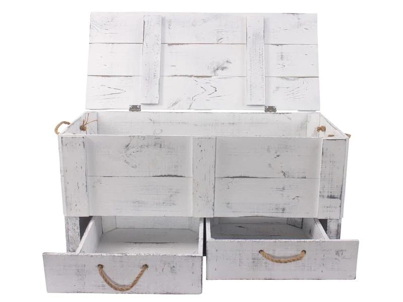 Holz Zollhaus Truhe Vintage Shabby Weiss, 85 x 42 cm