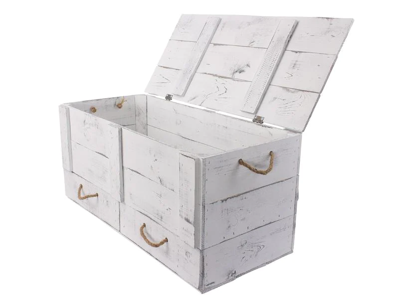 Holz Zollhaus Truhe Vintage Shabby Weiss, 85 x 42 cm