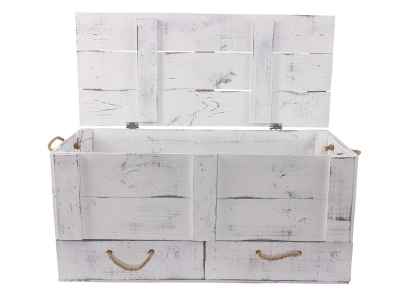 Holz Zollhaus Truhe Vintage Shabby Weiss, 85 x 42 cm