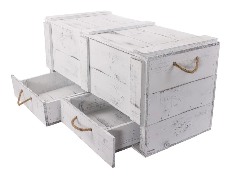 Holz Zollhaus Truhe Vintage Shabby Weiss, 85 x 42 cm