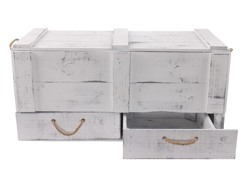 Holz Zollhaus Truhe Vintage Shabby Weiss, 85 x 42 cm