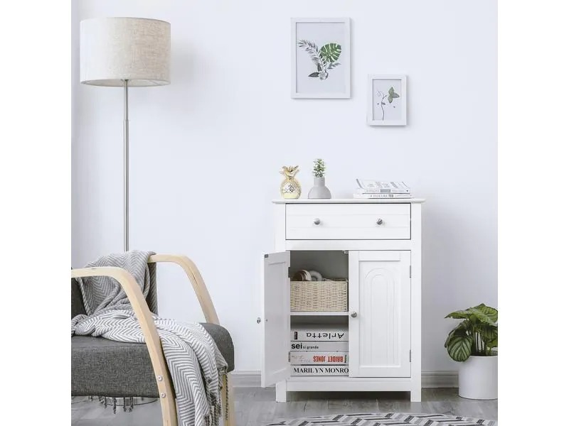 VASAGLE Badezimmerregal mit Schublade aus MDF, Weiss