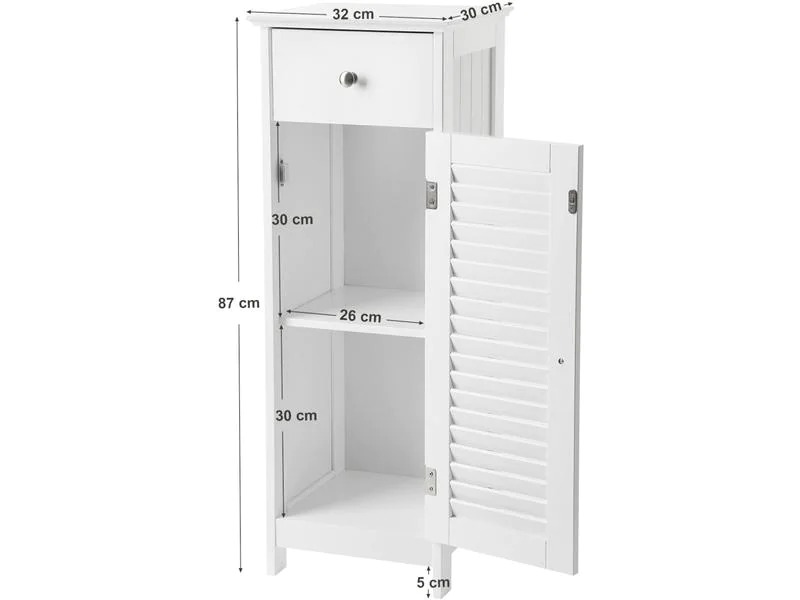 VASAGLE Badezimmerregal mit Tür aus MDF, Weiss