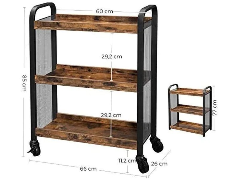 VASAGLE Bartrolley mit Rollen, Metall / Holz, Schwarz