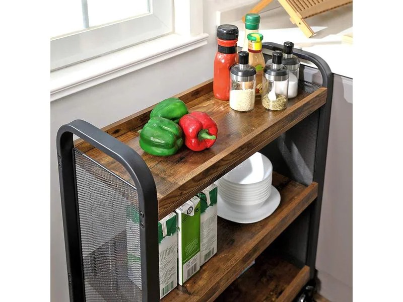 VASAGLE Bartrolley mit Rollen, Metall / Holz, Schwarz