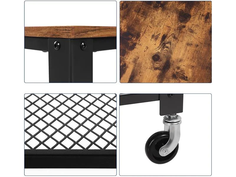 VASAGLE Bartrolley mit Rollen, Metall / Holz, Schwarz
