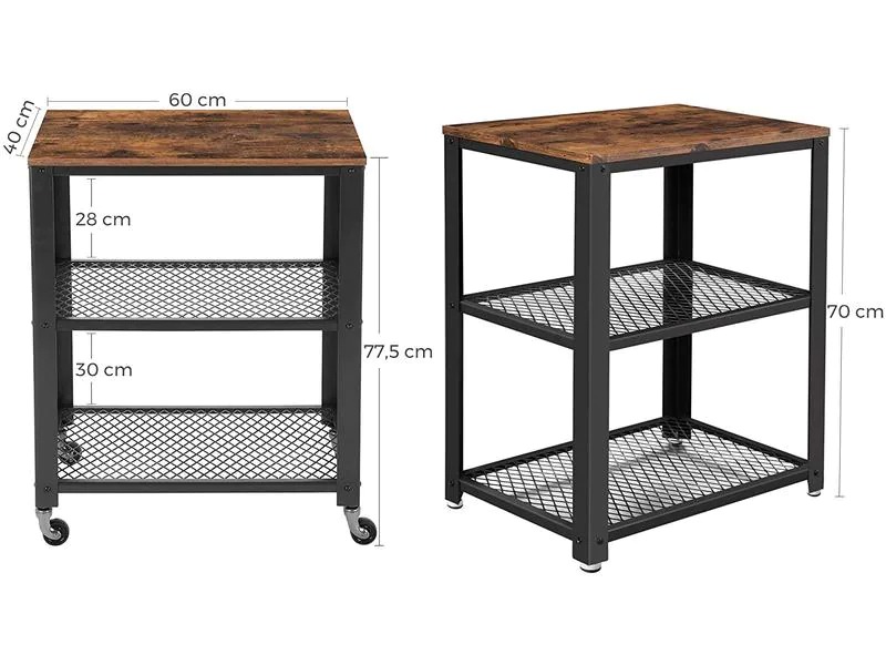 VASAGLE Bartrolley mit Rollen, Metall / Holz, Schwarz