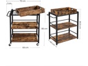 VASAGLE Bartrolley mit Tablett Metall / Holz, Schwarz