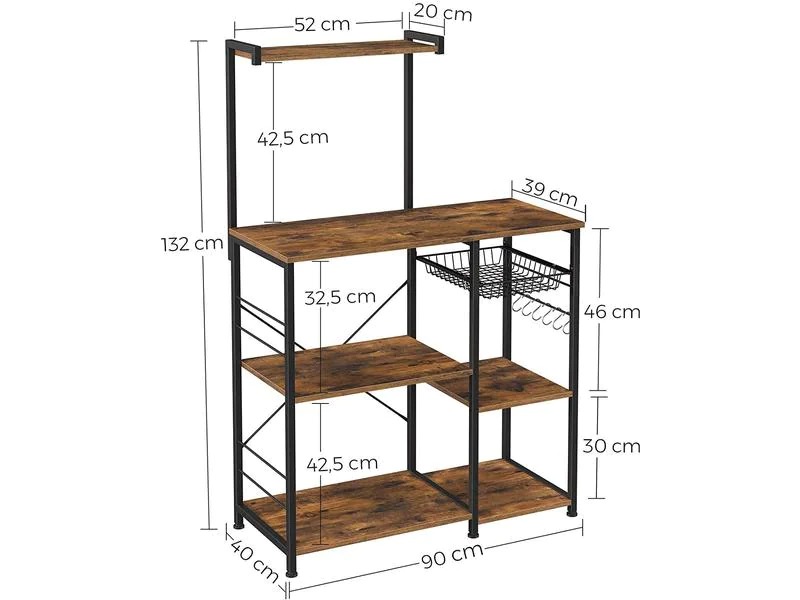 VASAGLE Küchenregal Dunkelbraun, 90 x 132 cm, Holz/Metall