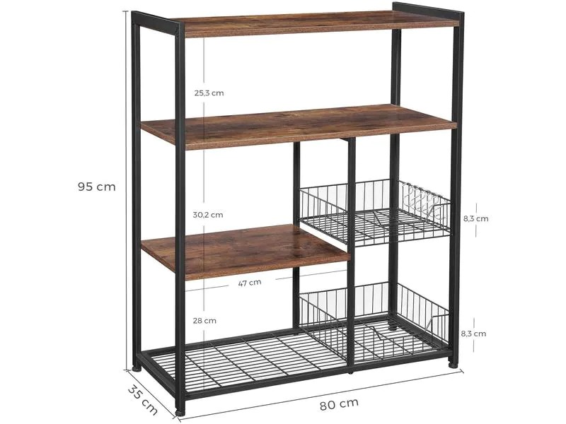 VASAGLE Küchenregal Dunkelbraun, 95 x 80 cm, Holz/Metall