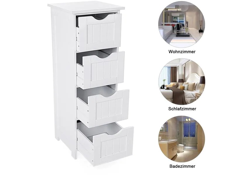 VASAGLE Regal mit 4 Schubladen aus MDF, Weiss