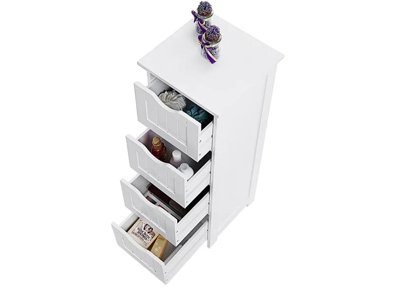 VASAGLE Regal mit 4 Schubladen aus MDF, Weiss