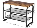 VASAGLE Schuhregal mit Holzbank aus Spanplatte/Stahl, Braun/Schwarz