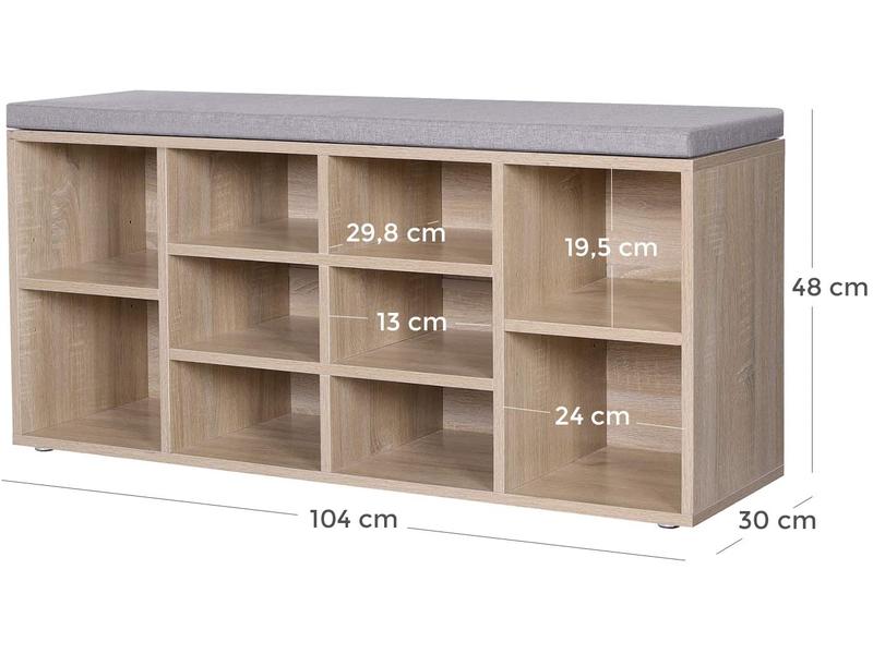 VASAGLE Schuhregal mit Polster, 104 x 48 cm, Nature
