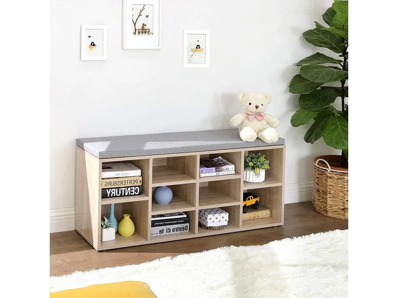 VASAGLE Schuhregal mit Polster, 104 x 48 cm, Nature