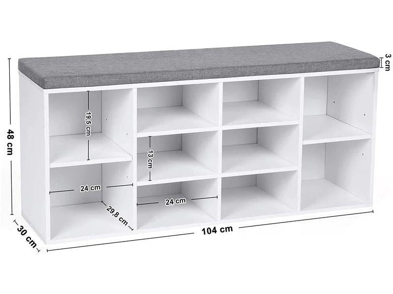VASAGLE Schuhregal mit Polster, 104 x 48 cm, Weiss