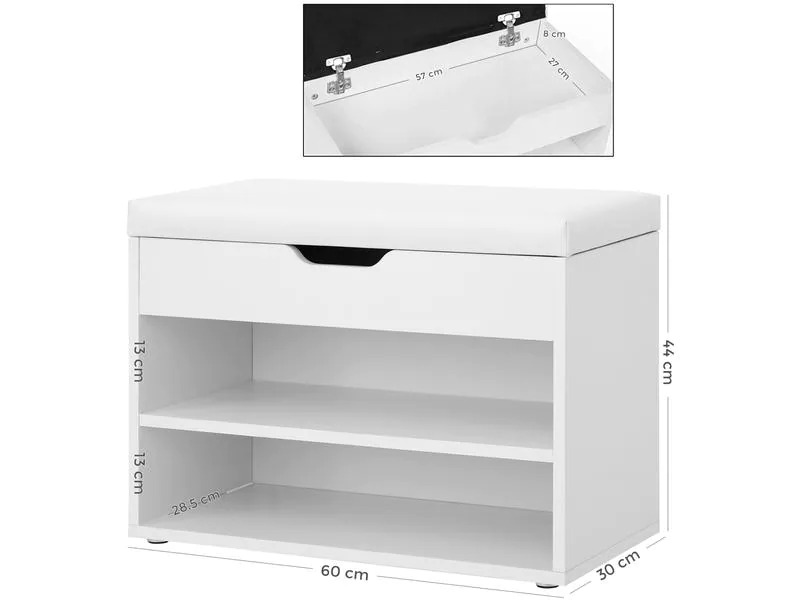 VASAGLE Schuhregal mit Polsterbank aus Spanplatte, Weiss matt
