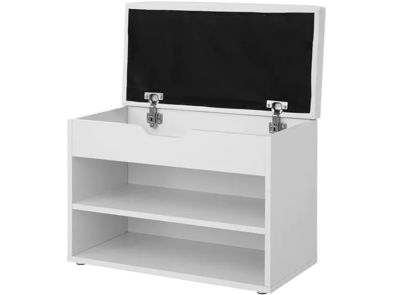 VASAGLE Schuhregal mit Polsterbank aus Spanplatte, Weiss matt