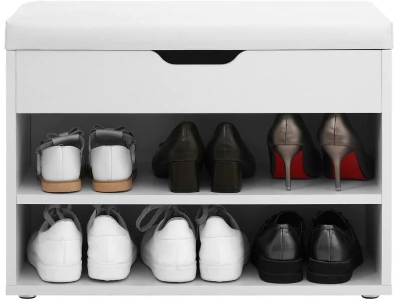 VASAGLE Schuhregal mit Polsterbank aus Spanplatte, Weiss matt
