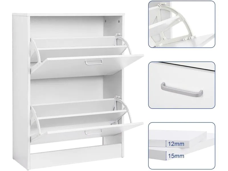 VASAGLE Schuhschrank  mit 2 Klappen aus Spanplatte, Weiss
