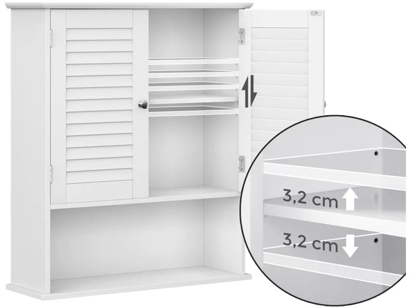 VASAGLE Wandregal mit Doppeltür aus MDF, Weiss